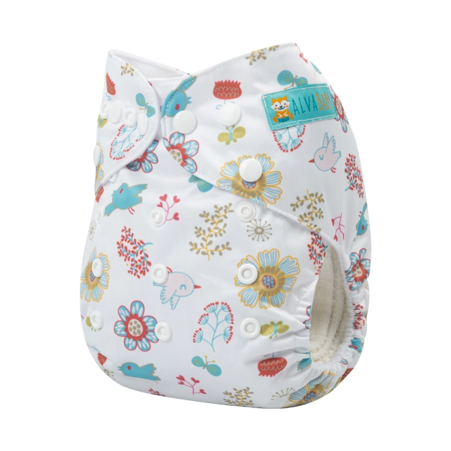 ALVABABY One Size Print Pocket Cloth Diaper-Birds and flowers (H341A)