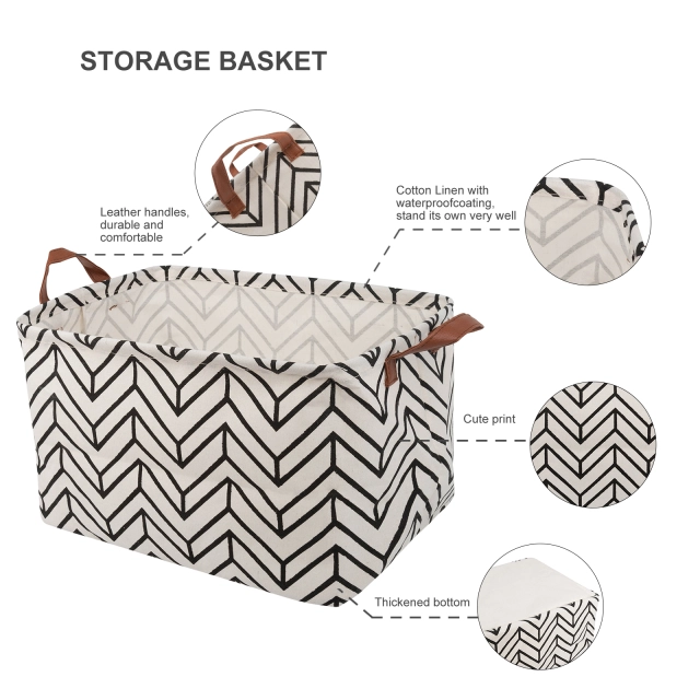 ALVABABY Collapsible Storage basket with Durable Handle, Rectangular Cotton Linen Waterproof Storage Bin (SN-F06)