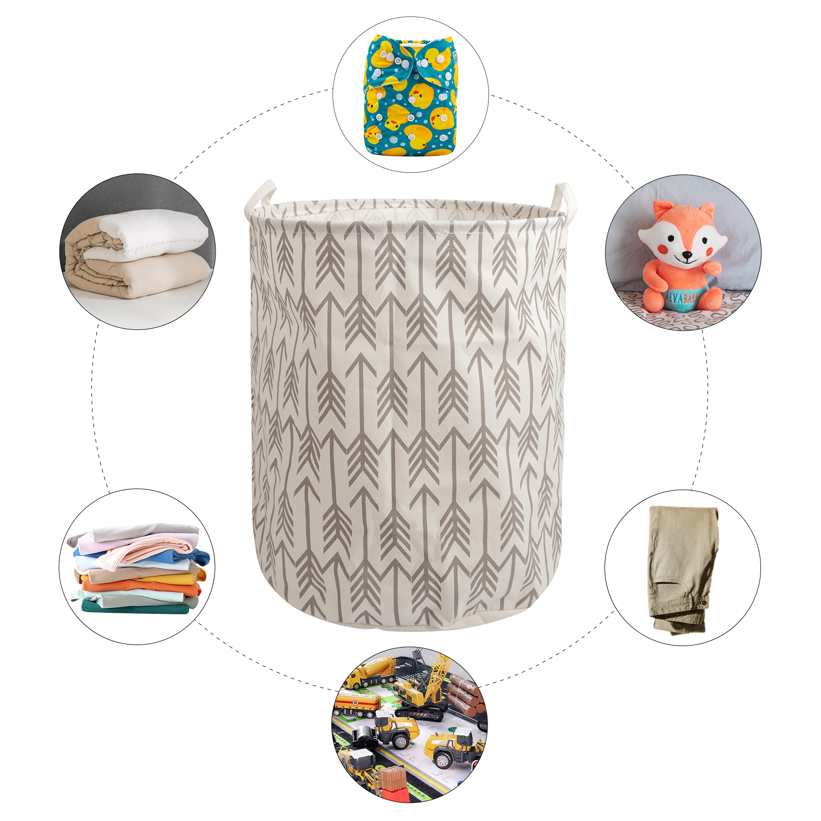 ALVABABY Collapsible Storage basket with Durable Handle, Round Cotton Linen Waterproof Storage Bin (SN-Y05)