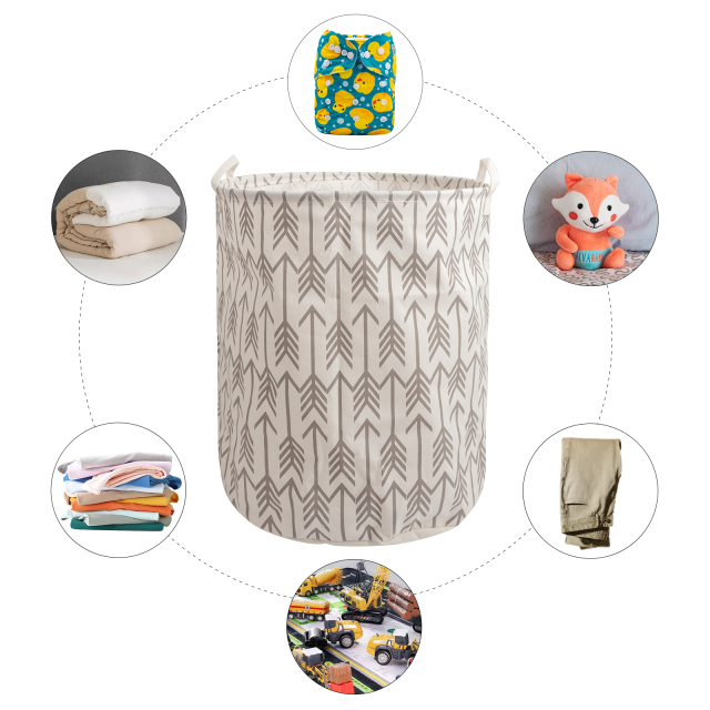 ALVABABY Collapsible Storage basket with Durable Handle, Round Cotton Linen Waterproof Storage Bin (SN-Y05)