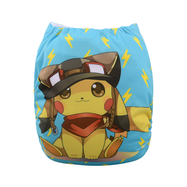 ALVABABY One Size Positioning Printed Cloth Diaper -Pikachu (YD64A)