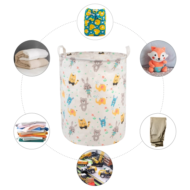 ALVABABY Collapsible Storage basket with Durable Handle, Round Cotton Linen Waterproof Storage Bin (SN-Y07)