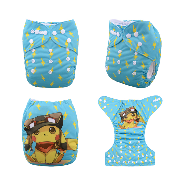 ALVABABY One Size Positioning Printed Cloth Diaper -Pikachu (YD64A)