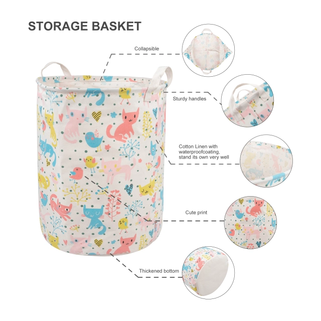 ALVABABY Collapsible Storage basket with Durable Handle, Round Cotton Linen Waterproof Storage Bin (SN-Y06)