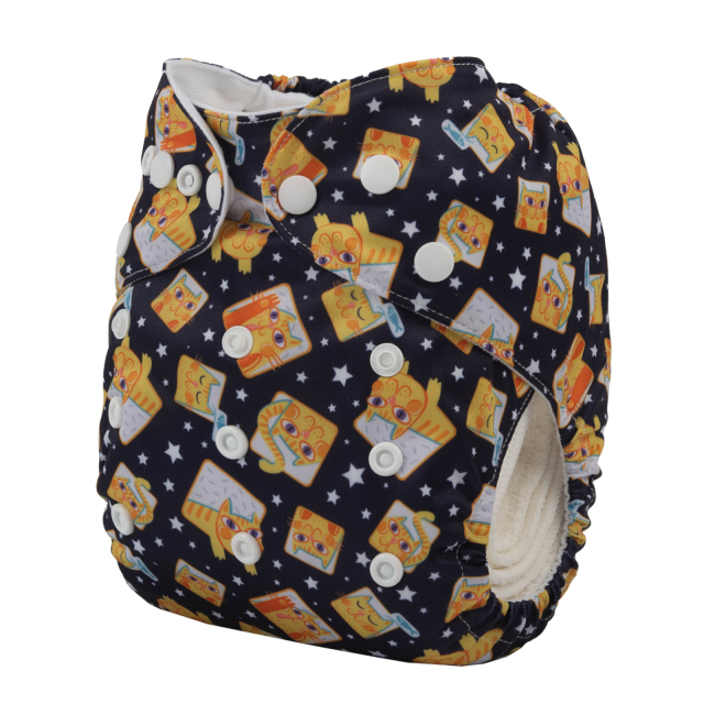 ALVABABY One Size Print Pocket Cloth Diaper-Cats (H365A)