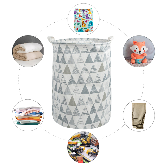 ALVABABY Collapsible Storage basket with Durable Handle, Round Cotton Linen Waterproof Storage Bin (SN-Y03)