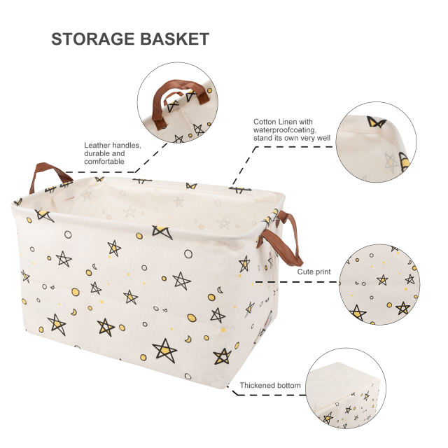 ALVABABY Collapsible Storage basket with Durable Handle, Rectangular Cotton Linen Waterproof Storage Bin (SN-F03)
