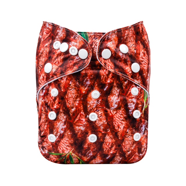 ALVABABY One Size Print Pocket Cloth Diaper-steak (H373A)