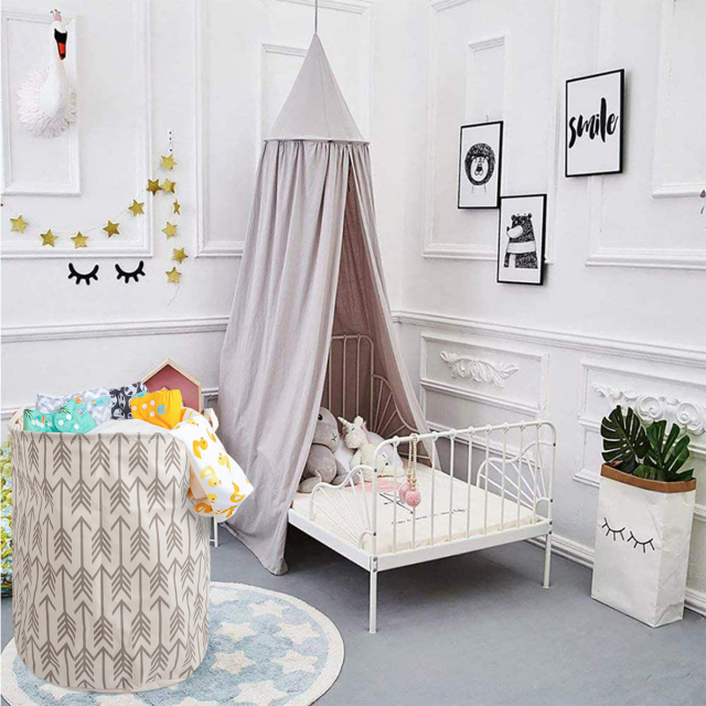 ALVABABY Collapsible Storage basket with Durable Handle, Round Cotton Linen Waterproof Storage Bin (SN-Y05)