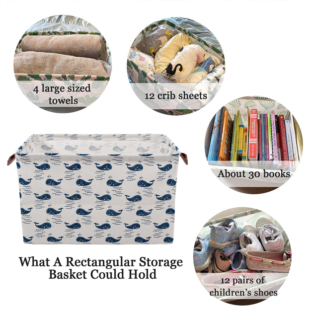 ALVABABY Collapsible Storage basket with Durable Handle, Rectangular Cotton Linen Waterproof Storage Bin (SN-F08)
