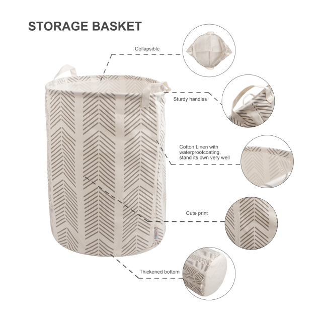ALVABABY Collapsible Storage basket with Durable Handle, Round Cotton Linen Waterproof Storage Bin (SN-Y04)