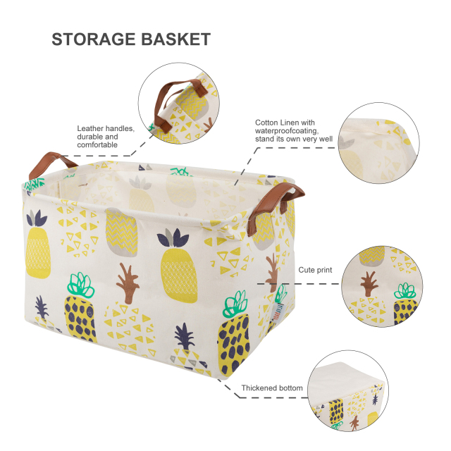 ALVABABY Collapsible Storage basket with Durable Handle, Rectangular Cotton Linen Waterproof Storage Bin (SN-F07)