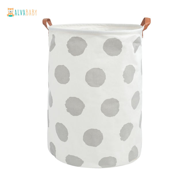 ALVABABY Collapsible Storage basket with Durable Handle, Round Cotton Linen Waterproof Storage Bin (SN-Y02)