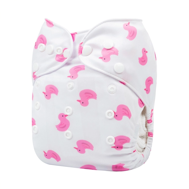 ALVABABY One Size Print Pocket Cloth Diaper -Pink ducks(H372A)
