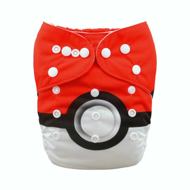 ALVABABY One Size Positioning Printed Cloth Diaper -Pokeball (YD63A)