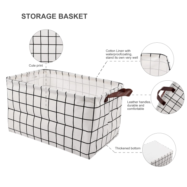 ALVABABY Collapsible Storage basket with Durable Handle, Rectangular Cotton Linen Waterproof Storage Bin (SN-F09)