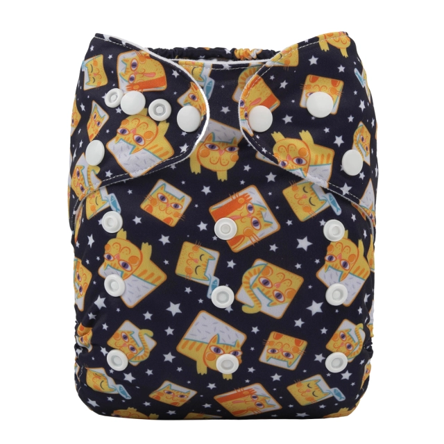 ALVABABY One Size Print Pocket Cloth Diaper-Cats (H365A)
