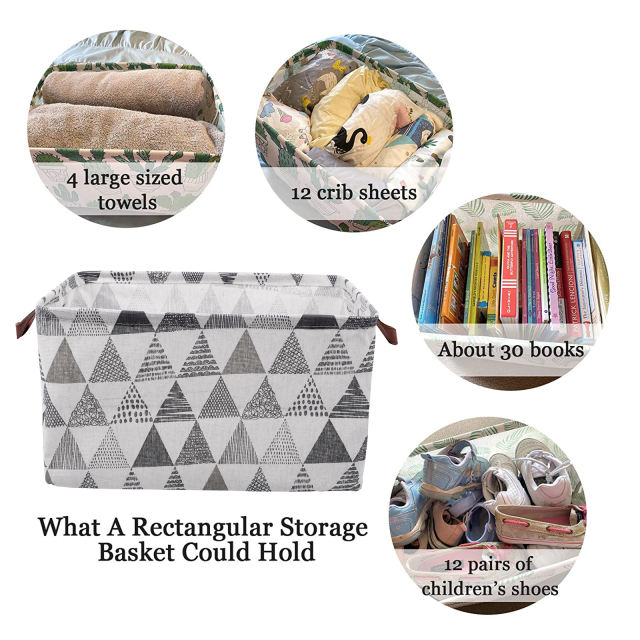 ALVABABY Collapsible Storage basket with Durable Handle, Rectangular Cotton Linen Waterproof Storage Bin (SN-F11A)