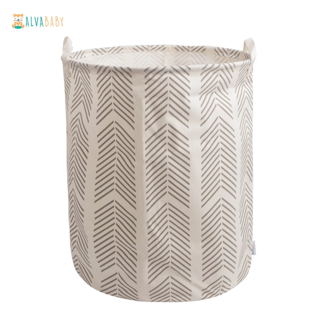 ALVABABY Collapsible Storage basket with Durable Handle, Round Cotton Linen Waterproof Storage Bin (SN-Y04)