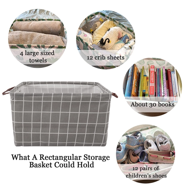 ALVABABY Collapsible Storage basket with Durable Handle, Rectangular Cotton Linen Waterproof Storage Bin (SN-F10)