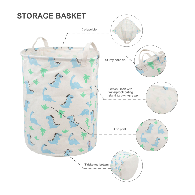 ALVABABY Collapsible Storage basket with Durable Handle, Round Cotton Linen Waterproof Storage Bin (SN-Y08)