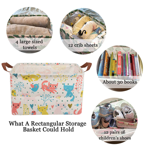 ALVABABY Collapsible Storage basket with Durable Handle, Rectangular Cotton Linen Waterproof Storage Bin (SN-F05)