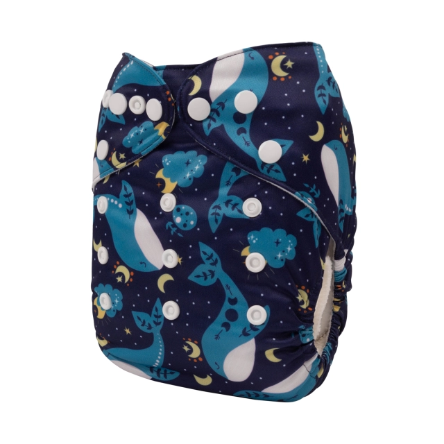 ALVABABY One Size Print Pocket Cloth Diaper -Dolphins(H384A)