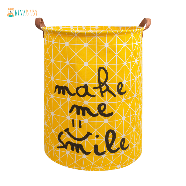 ALVABABY Collapsible Storage basket with Durable Handle, Round Cotton Linen Waterproof Storage Bin (SN-Y01)