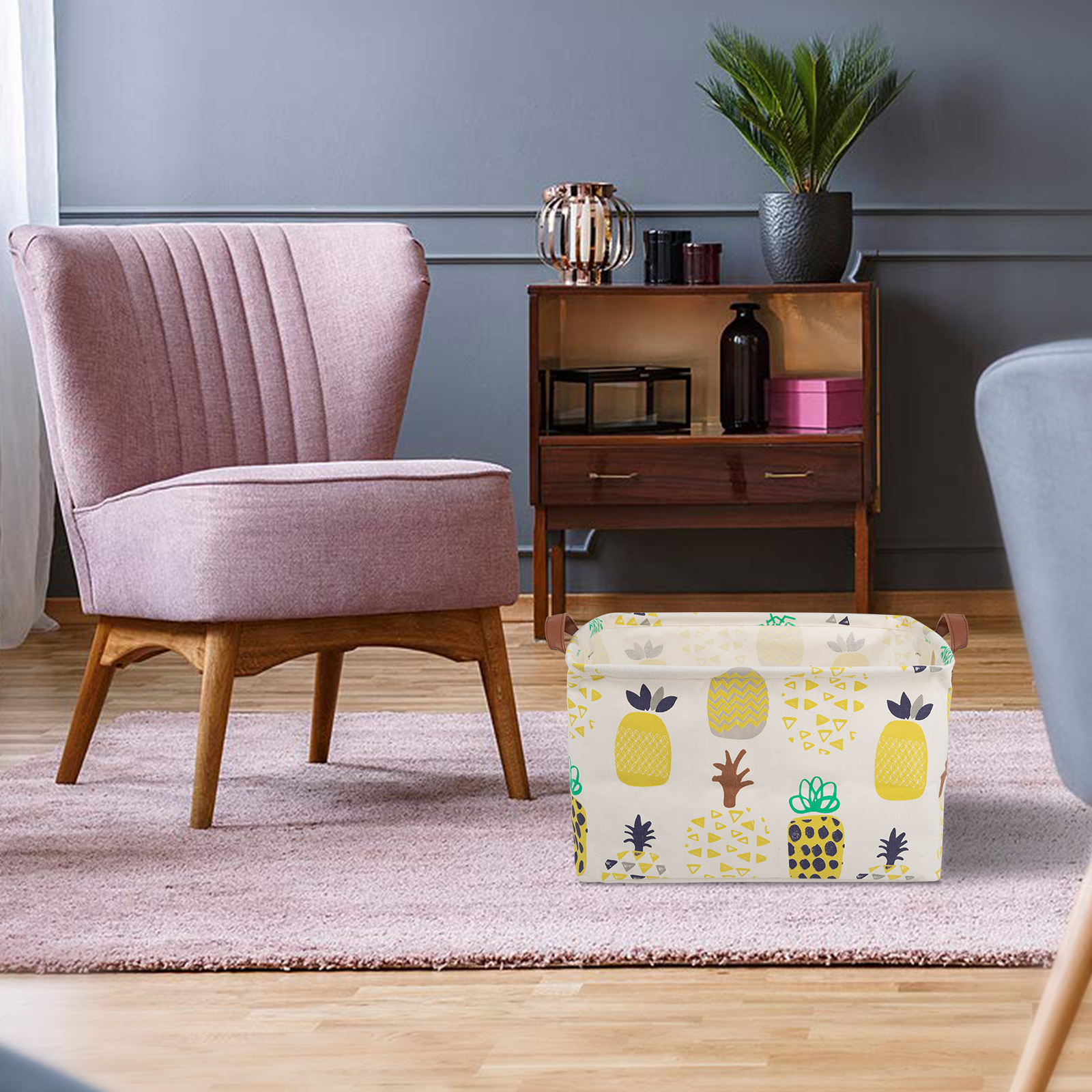 ALVABABY Collapsible Storage basket with Durable Handle, Rectangular Cotton Linen Waterproof Storage Bin (SN-F07)