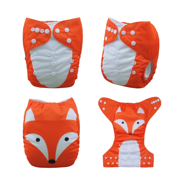 ALVABABY One Size Positioning Printed Cloth Diaper-Fox(YD82A)