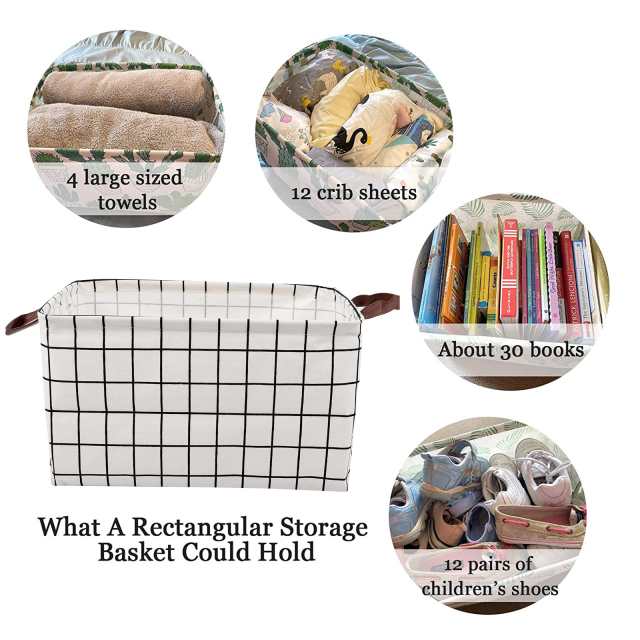 ALVABABY Collapsible Storage basket with Durable Handle, Rectangular Cotton Linen Waterproof Storage Bin (SN-F09)