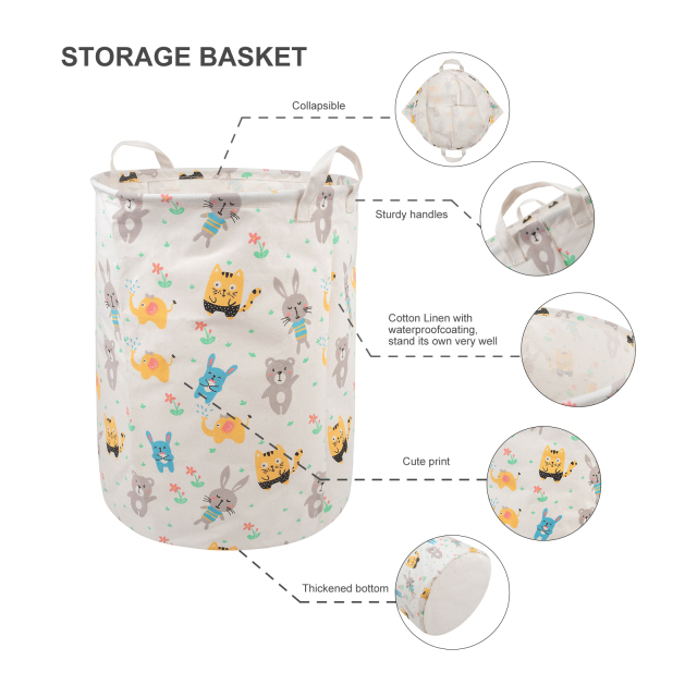 ALVABABY Collapsible Storage basket with Durable Handle, Round Cotton Linen Waterproof Storage Bin (SN-Y07)