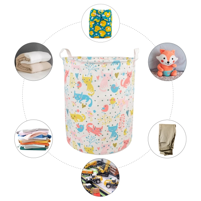 ALVABABY Collapsible Storage basket with Durable Handle, Round Cotton Linen Waterproof Storage Bin (SN-Y06)