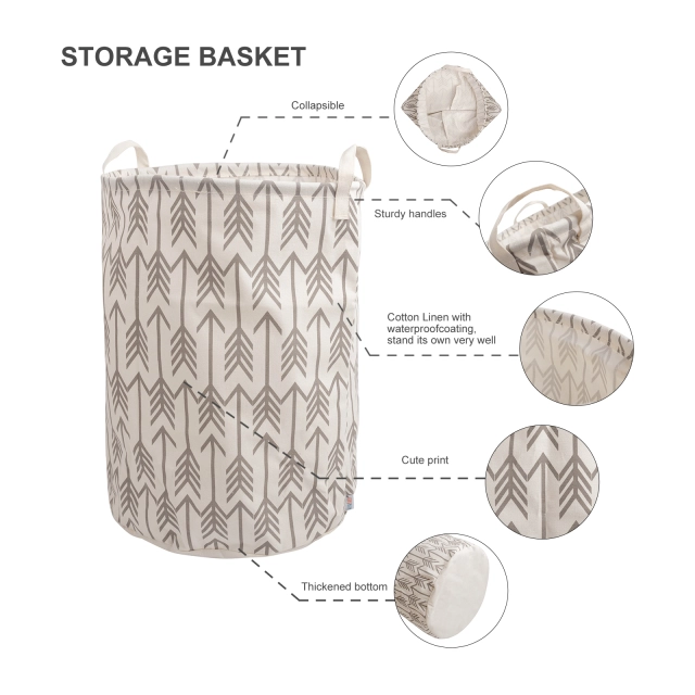 ALVABABY Collapsible Storage basket with Durable Handle, Round Cotton Linen Waterproof Storage Bin (SN-Y05)