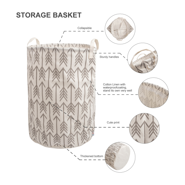 ALVABABY Collapsible Storage basket with Durable Handle, Round Cotton Linen Waterproof  Storage Bin (SN-Y02)
