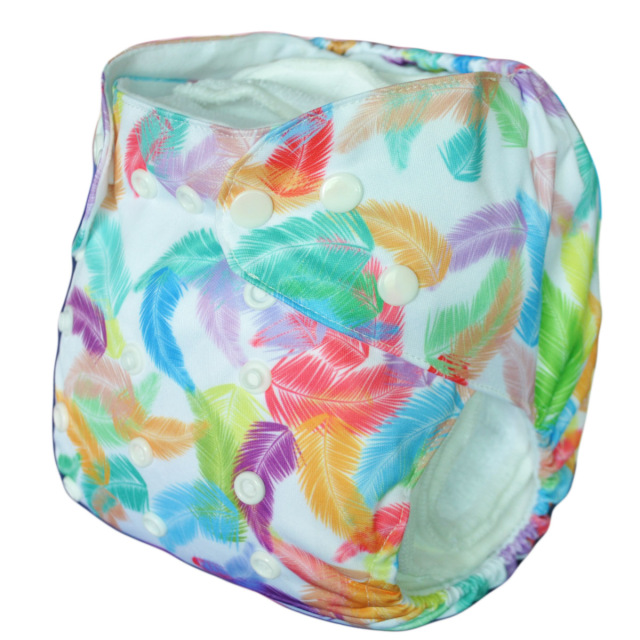 ALVABABY One Size Print Pocket Cloth Diaper-Colored feathers (YA75A)