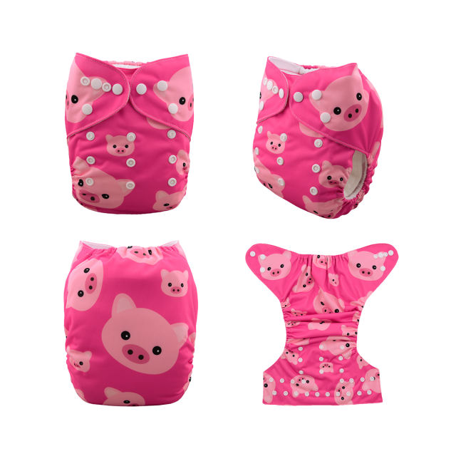 ALVABABY One Size Positioning Printed Cloth Diaper-Pig (YD35A)