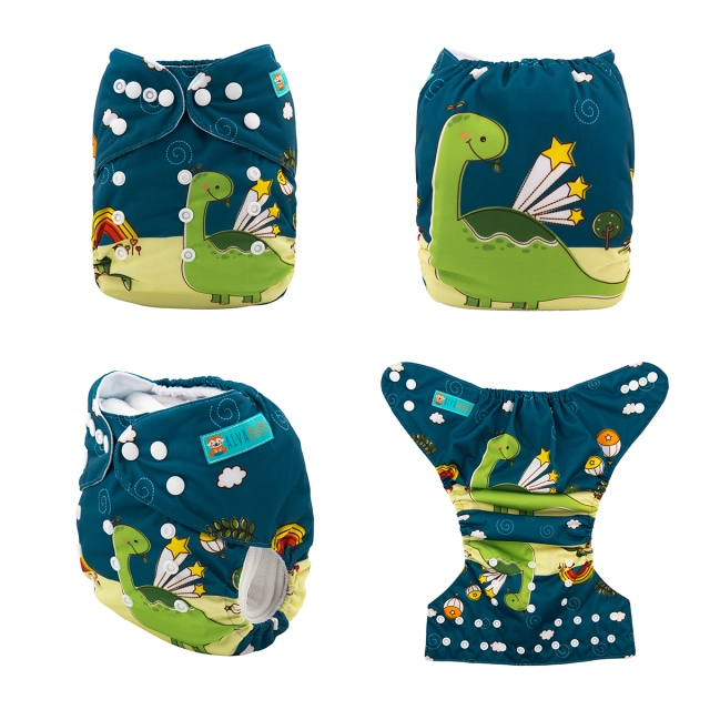 ALVABABY One Size Positioning Printed Cloth Diaper -Dinosaur (YD106A)