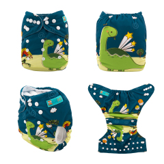 ALVABABY One Size Positioning Printed Cloth Diaper -Dinosaur (YD106A)