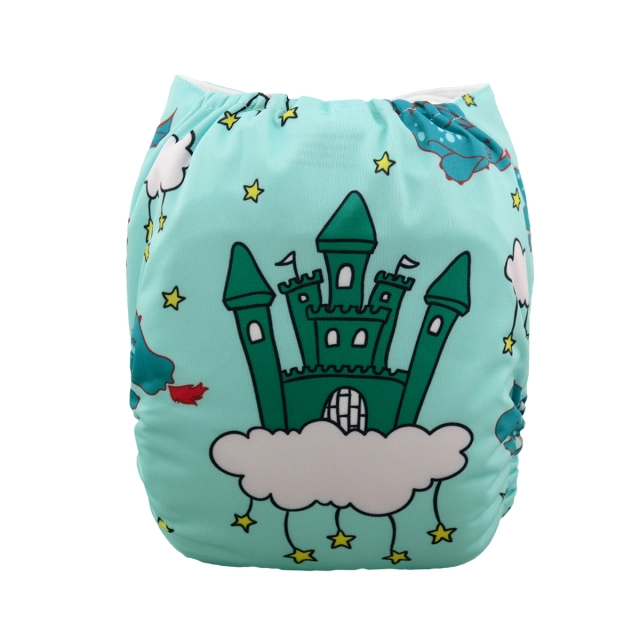 ALVABABY One Size Positioning Printed Cloth Diaper -Castle and dinosaur (YD42A)