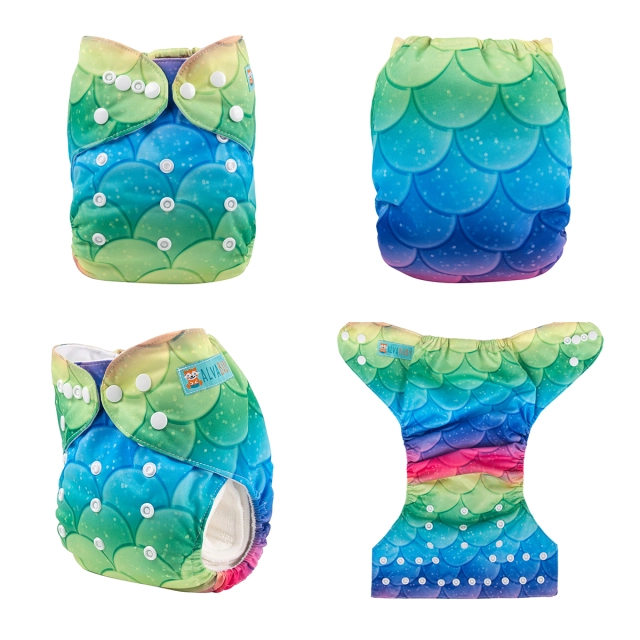 ALVABABY One Size Positioning Printed Cloth Diaper -Mermaid(YD172A)