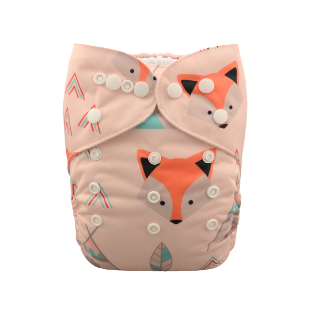 ALVABABY One Size Positioning Printed Cloth Diaper -Fox(YD45A)