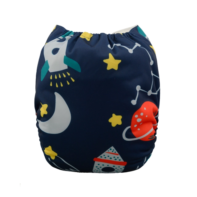 ALVABABY One Size Positioning Printed Cloth Diaper -Rocket and moon(YD30A)