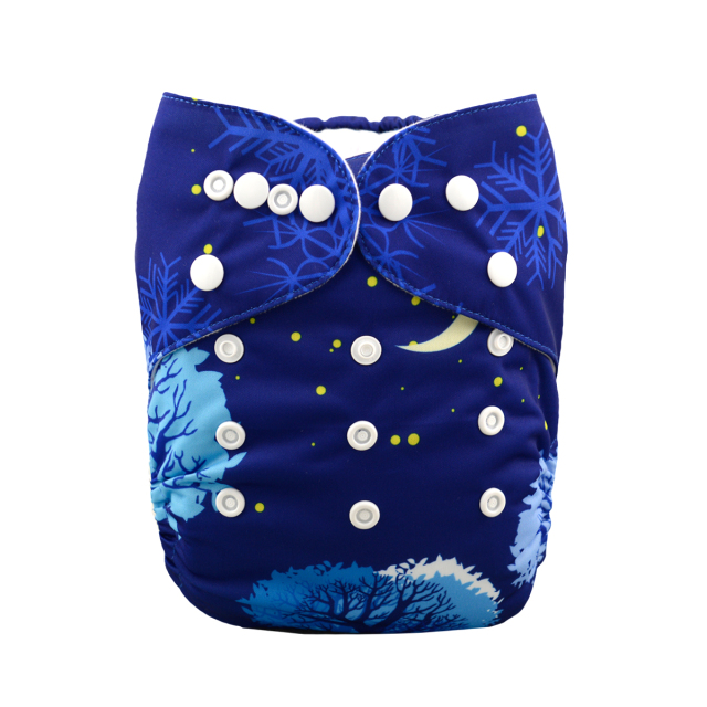 ALVABABY One Size Positioning Printed Cloth Diaper -Moon and tree (YD41A)