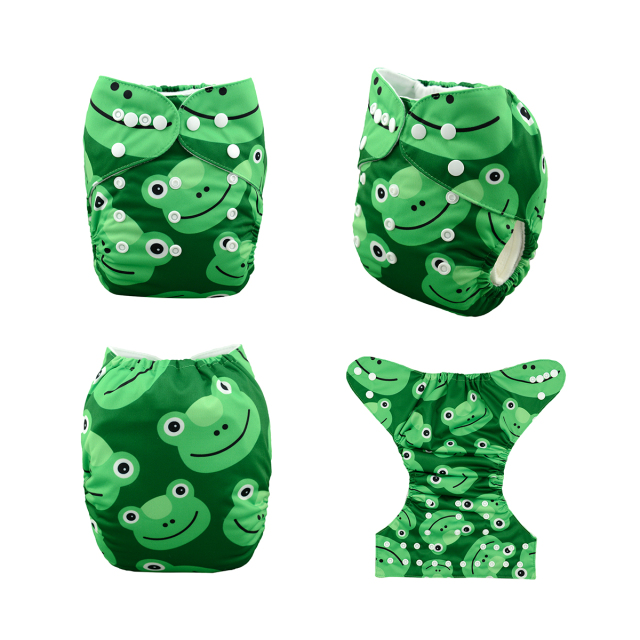 ALVABABY One Size Positioning Printed Cloth Diaper -Frog(YD37A)