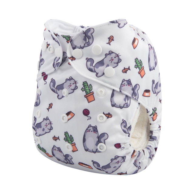 ALVABABY One Size Positioning Printed Cloth Diaper -Cat (YDP10A)