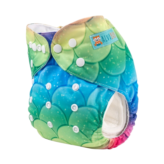 ALVABABY One Size Positioning Printed Cloth Diaper -Mermaid(YD172A)