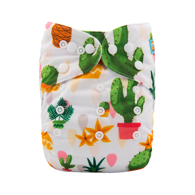 ALVABABY One Size Positioning Printed Cloth Diaper -Cactus (YD108A)