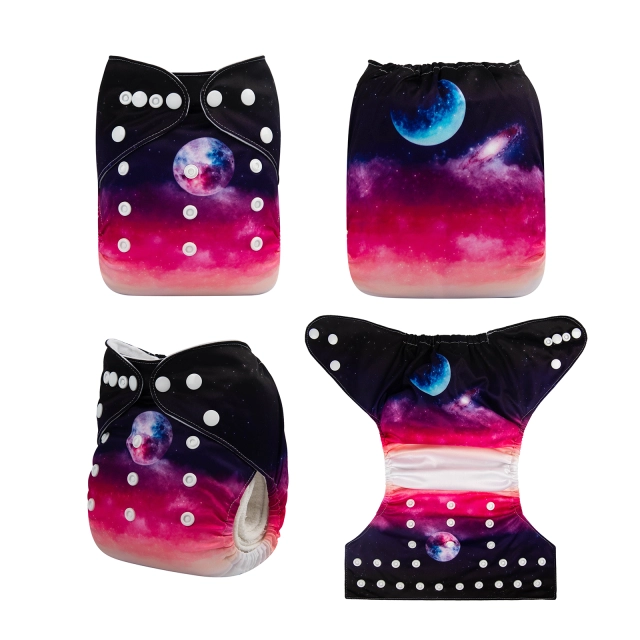 ALVABABY One Size Positioning Printed Cloth Diaper -Moon (YDP20A)