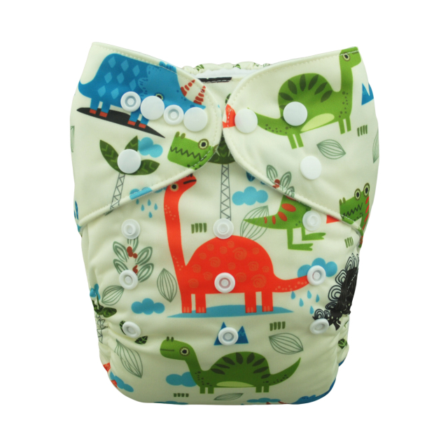 ALVABABY One Size Positioning Printed Cloth Diaper- Dinosaur (YD83A)